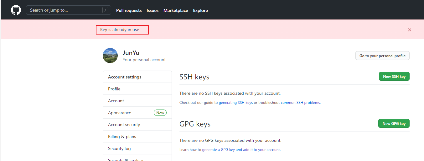 github.ssh.key.in.use